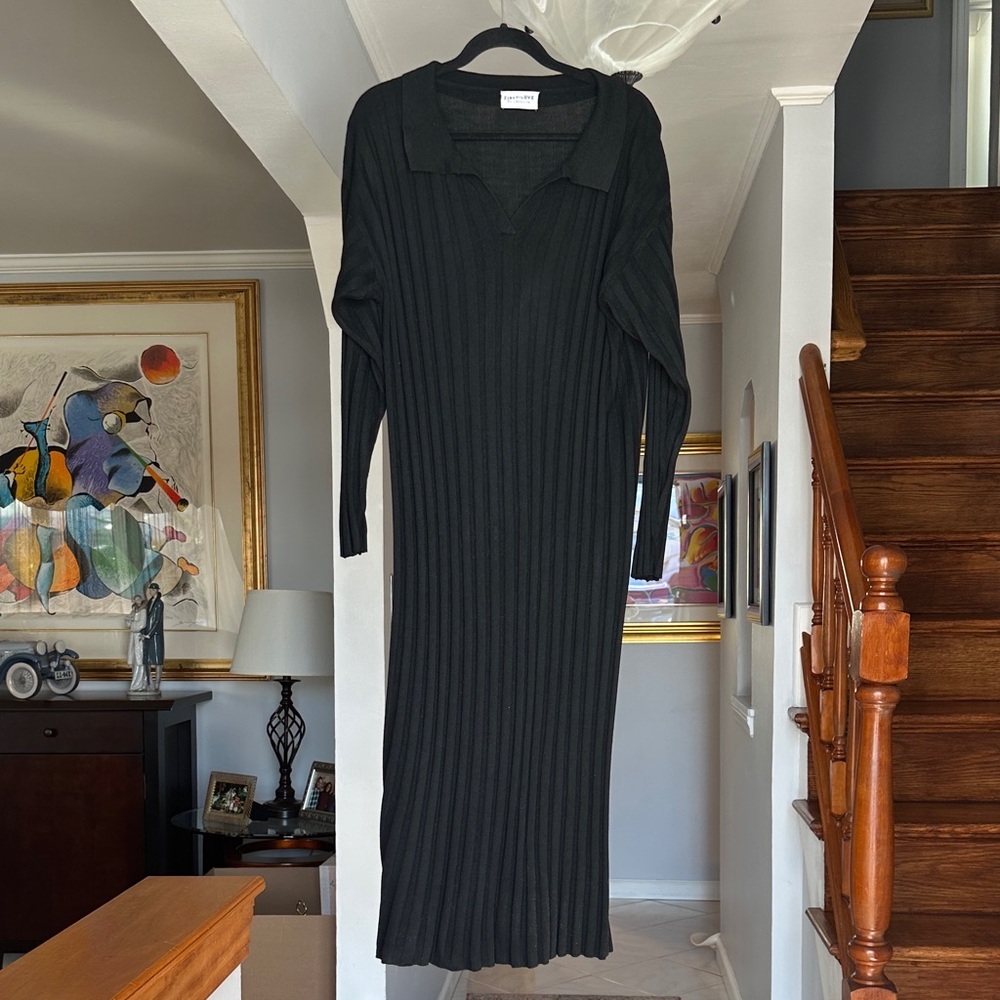 First Love by Loveliness Black Ribbed Knit Sweater Dress Sz M